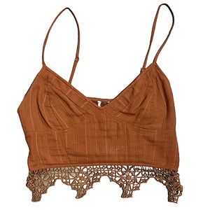 Burnt Orange Lace Trim Crop Top